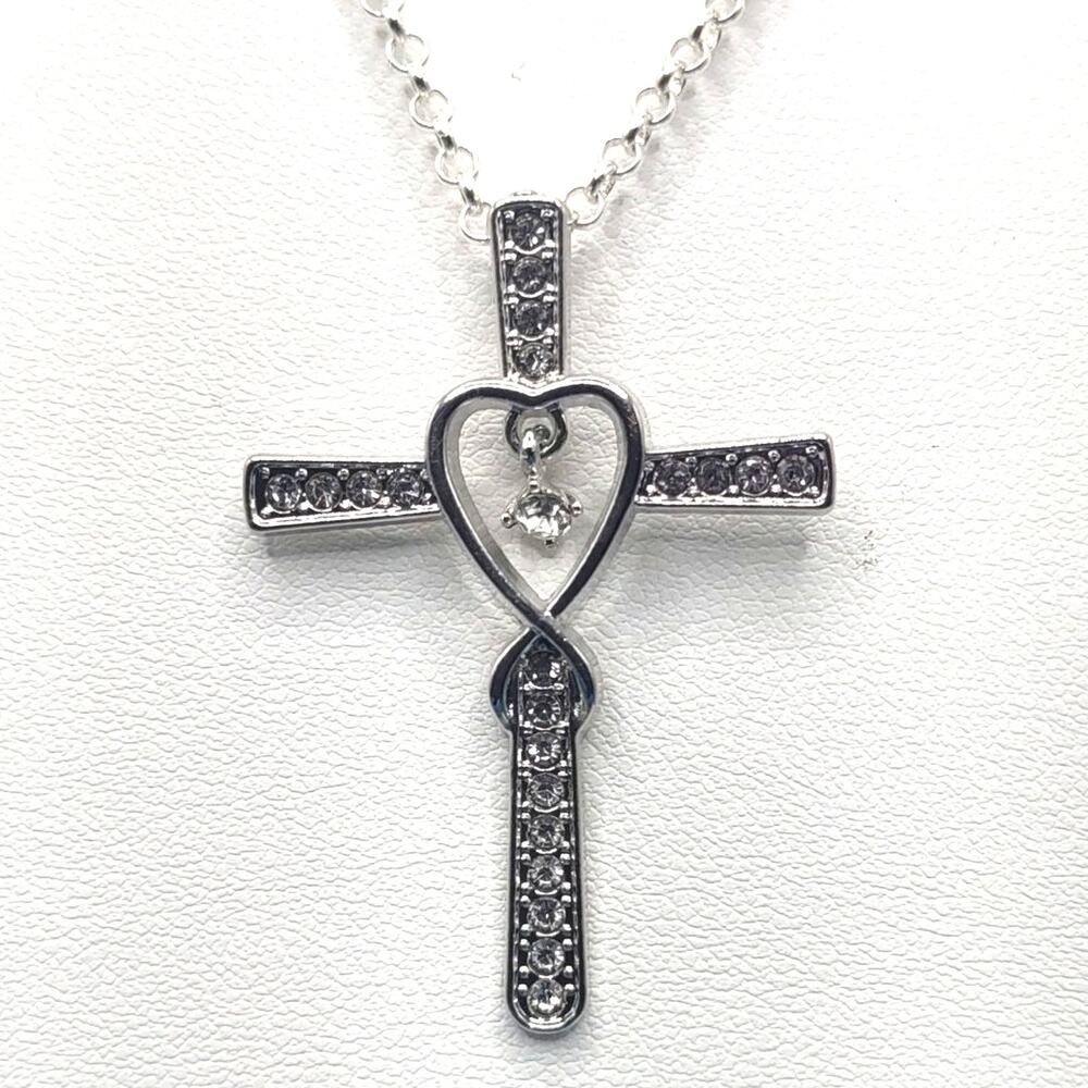 925 Sterling Silver Cross Necklace Infinity Heart Zircon Valentines Birthday NEW
